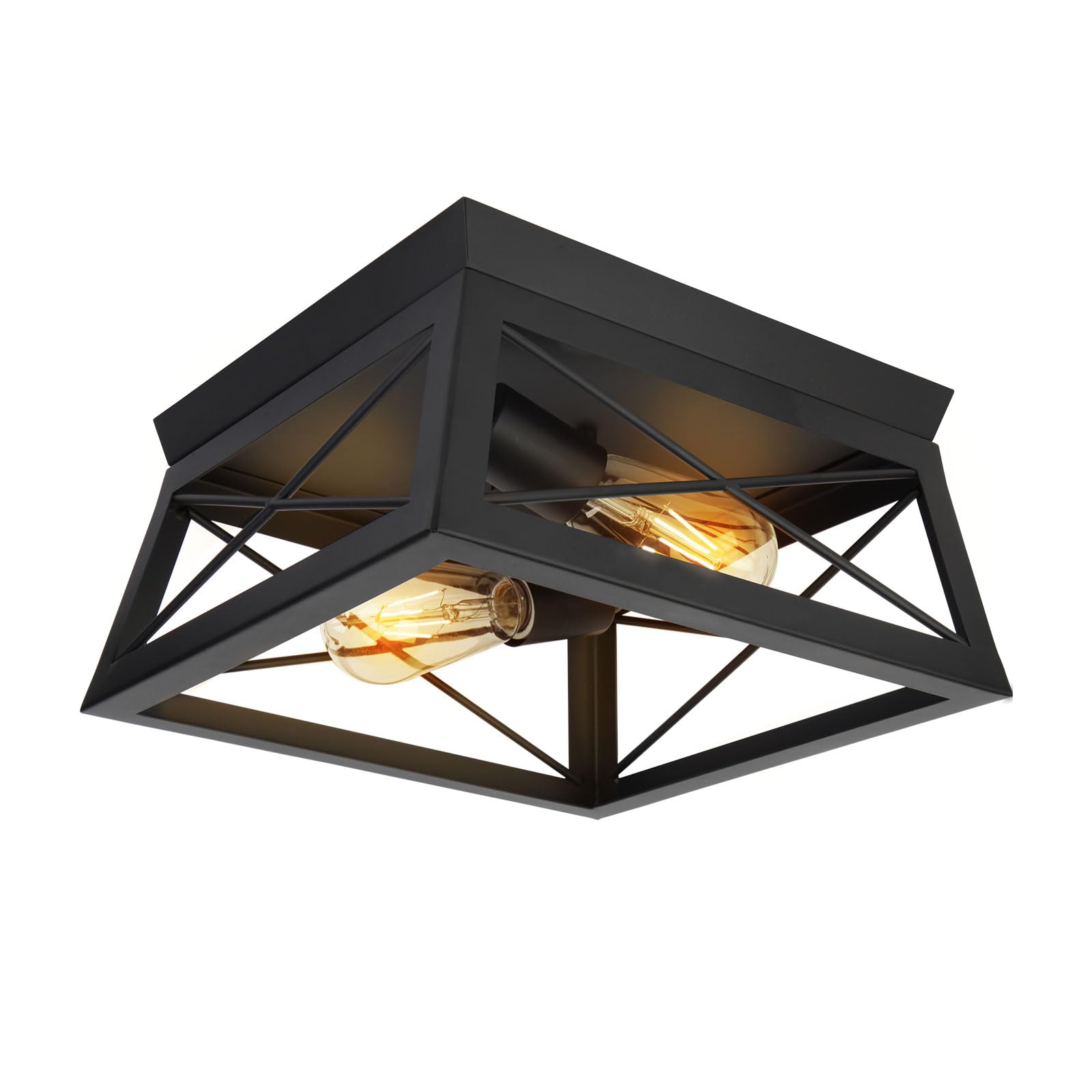 Black Flush Mount Ceiling Light, 2 Bulb Farmhouse Ceiling Light Fixture