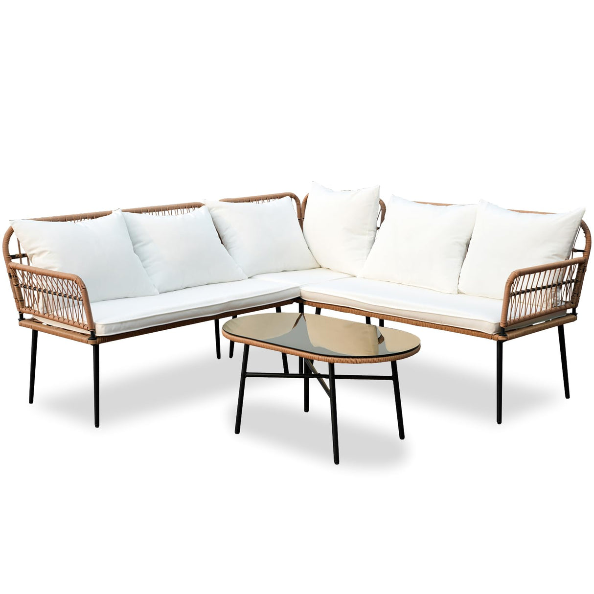 4 Pieces Patio Sectional Furniture Chairs Set Boho Water-Resistant Outdoor Indoor Wicker