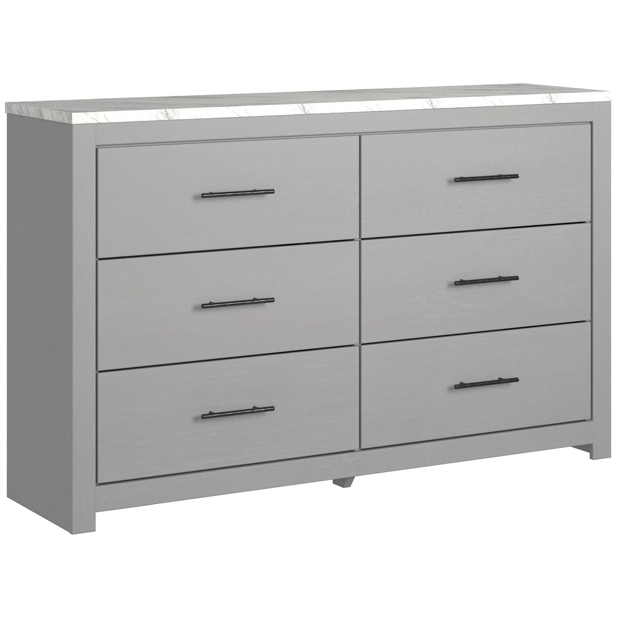 Cottonburg Modern Six Drawer Dresser with Faux Marble Top, Light Gray