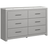 Cottonburg Modern Six Drawer Dresser with Faux Marble Top, Light Gray