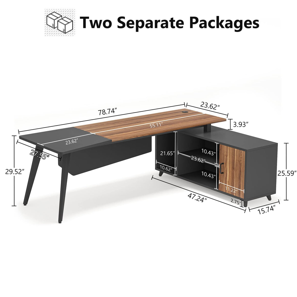 L-Shaped Computer Desk with File Cabinet, 78.74 Inch Large Executive Office Desk