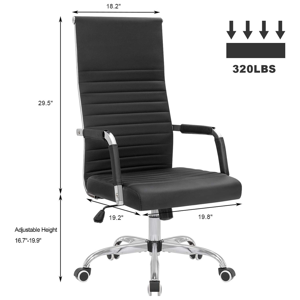 Ribbed Office Chair High Back PU Leather Desk Chair Adjustable Swivel Task Chair