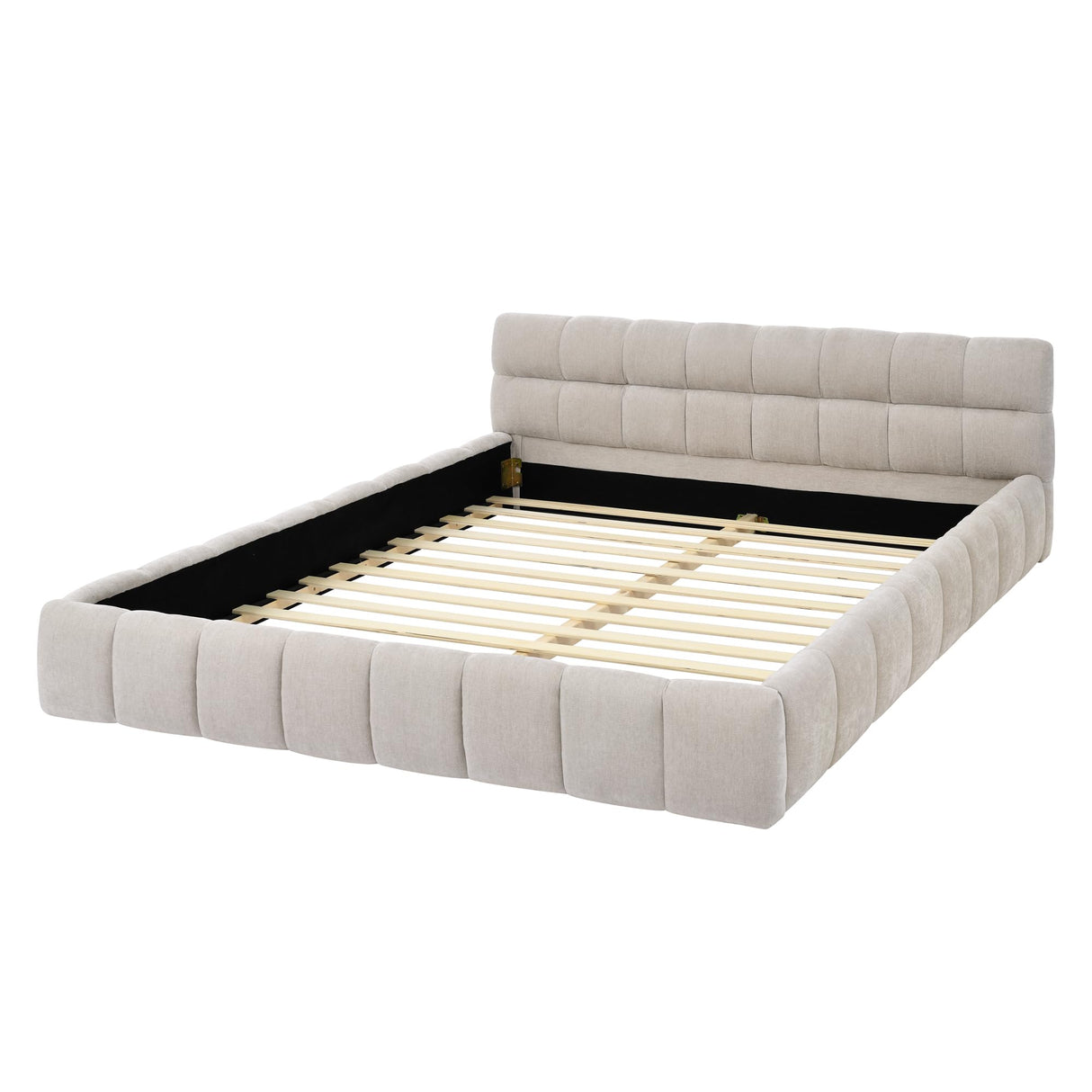 Queen Size Bed Frame, Chenille Upholstered Platform Bed with Cloud Soft Headboard