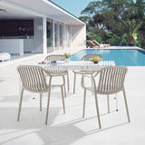 Modern Stackable Outdoor Dining Chairs, Grey Plastic with Arms, Set of 4 (Grey)