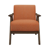 Century Modern Accent Chair with Solid Wood Frame in Walnut Finish, Upholstered Living Room Lounge Arm Chair, Thick and Comfy Innerspring Seat Cushion, Linen-Look Fabric, Orange