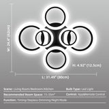 32" Modern LED Ceiling Light - Dimmable 6-Ring Semi Flush Mount