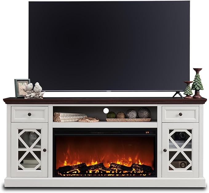 Electric Fireplace TV Stand for 80 Inch TVs, 31" Tall Highboy Entertainment Center