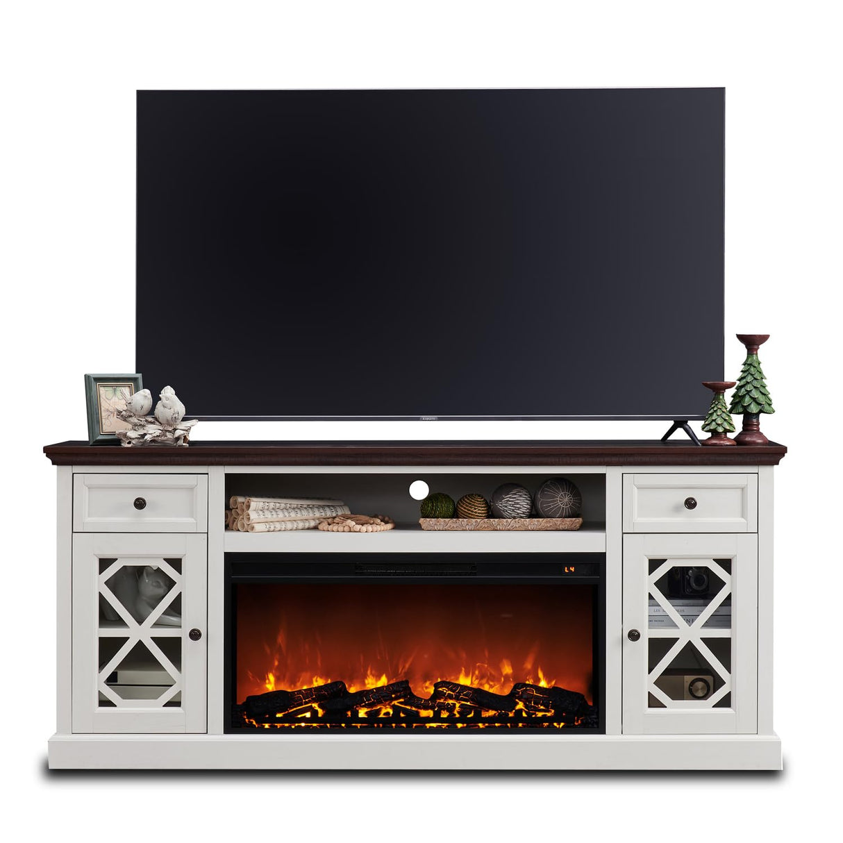 Electric Fireplace TV Stand for 80 Inch TVs, 31" Tall Highboy Entertainment Center