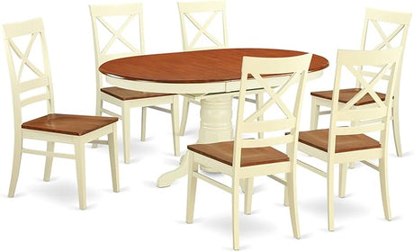 AVQU7-BCH-W 7 Piece Dining Table Set Consist of an Oval Dining Room Table with Butterfly Leaf and 6