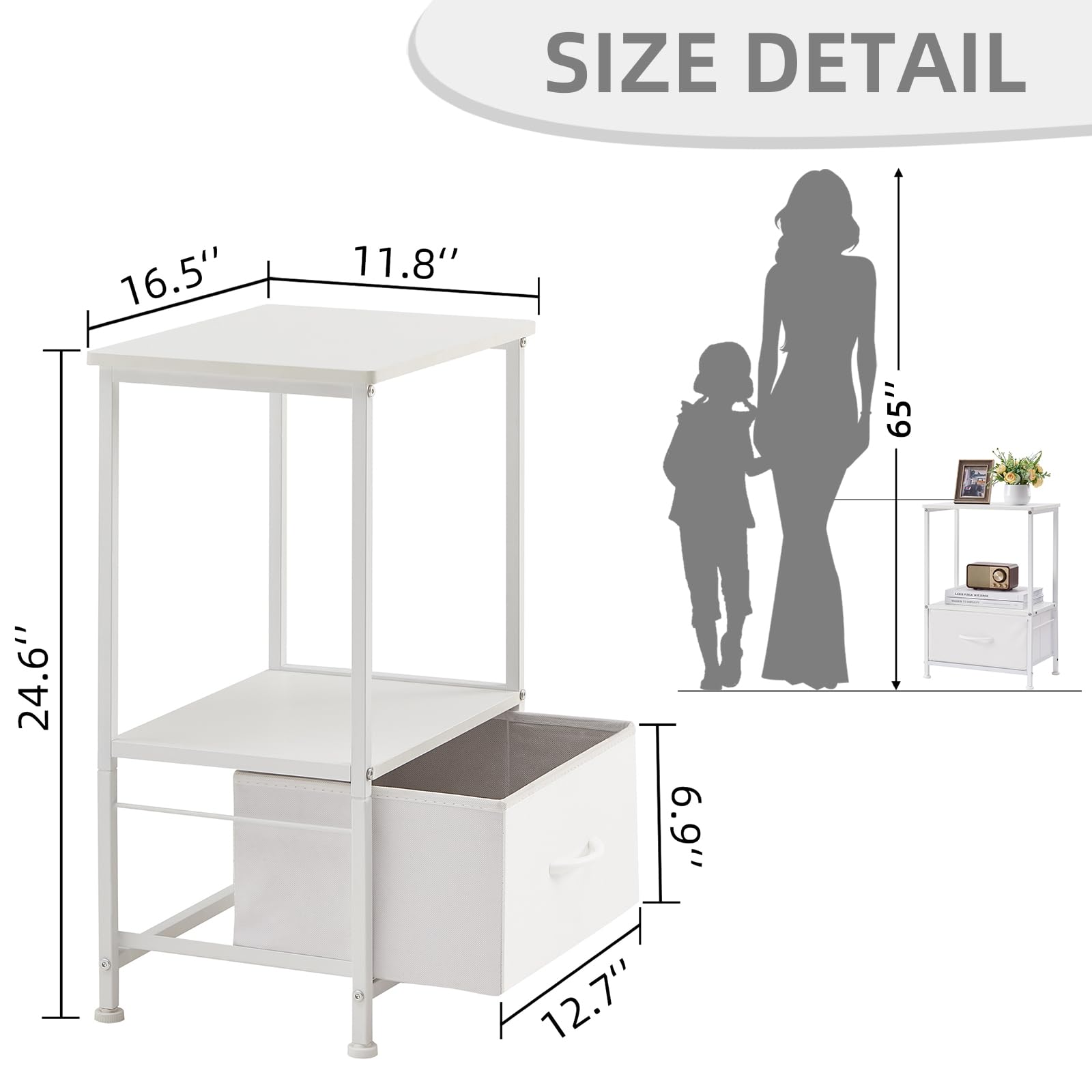 Nightstand, Bedside Table End Table for Bedroom Dorm Nursery Living Room