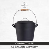 Mini Ash Bucket with Lid, Includes Fireplace Tools, Pail, Shovel and Broom