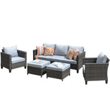 Outdoor Wicker Rattan Sofa Couch with Chairs and Ottomans