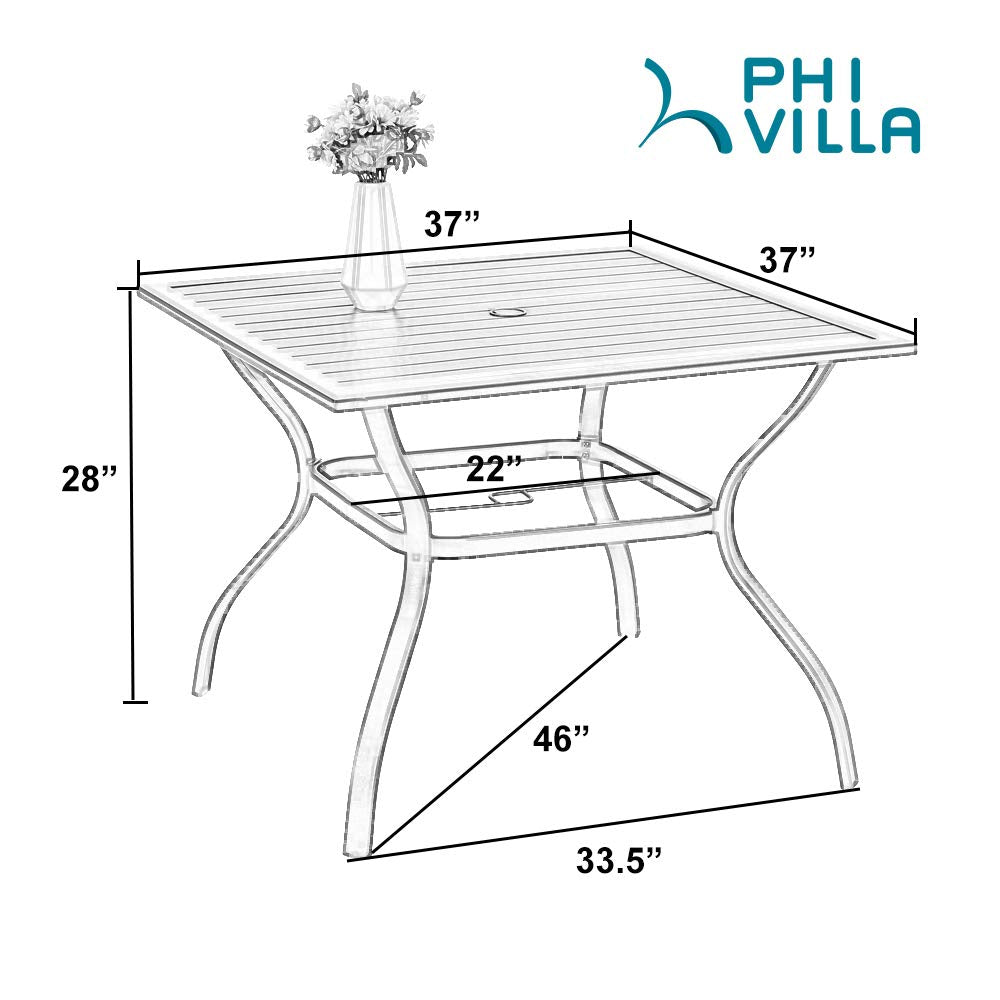 37 Inch Outdoor Dining Table Metal Steel Slat Square Patio Dining Table