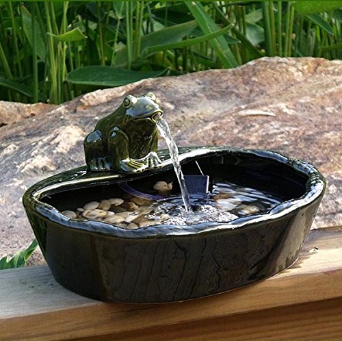 Powered Ceramic Green Frog Water Fountain Kit Garden Patio Bird Daytime Running Version