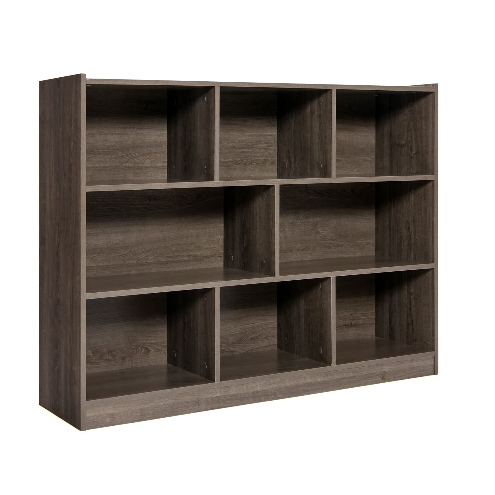 8 Cube Bookcase, Freestanding 3-Tier Open Bookshelf, Modern Storage Display Cabinet, Wood Cube Storage Organizer for Living Room, Kid’s Room, Grey