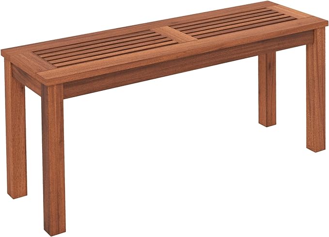 52 Inches Acacia Wood Outdoor Bench, Wood Bench for Dining Room Entryway Poolside