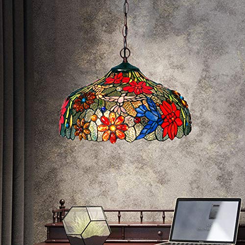 Pendant Light, Stained Glass Chandelier Lamp Tiffany Stylish 3 Lights Bronze Ceiling