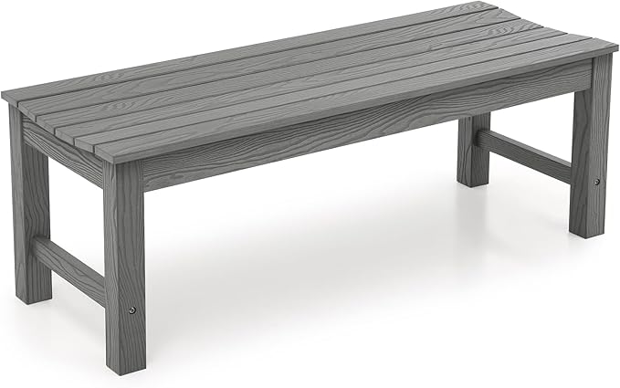 Outdoor Bench, 2-Person Patio Backless Bench, All-Weather HIPS Garden Bench