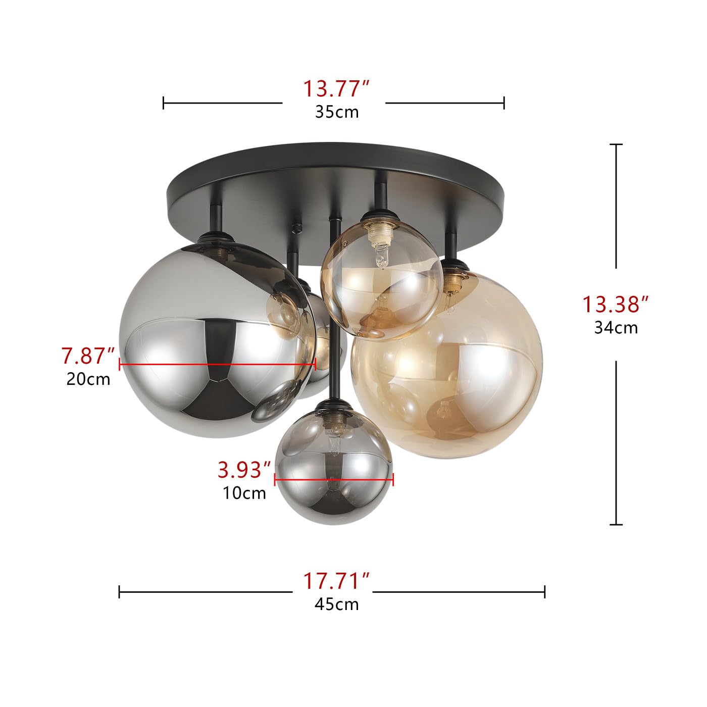 5-Light Semi Flush Mount Ceiling Light with Globe Glass Shade