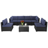 7-Piece Outdoor Patio Sofa, All Weather Black Brown Wicker Sectional Furniture