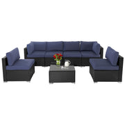 7-Piece Outdoor Patio Sofa, All Weather Black Brown Wicker Sectional Furniture