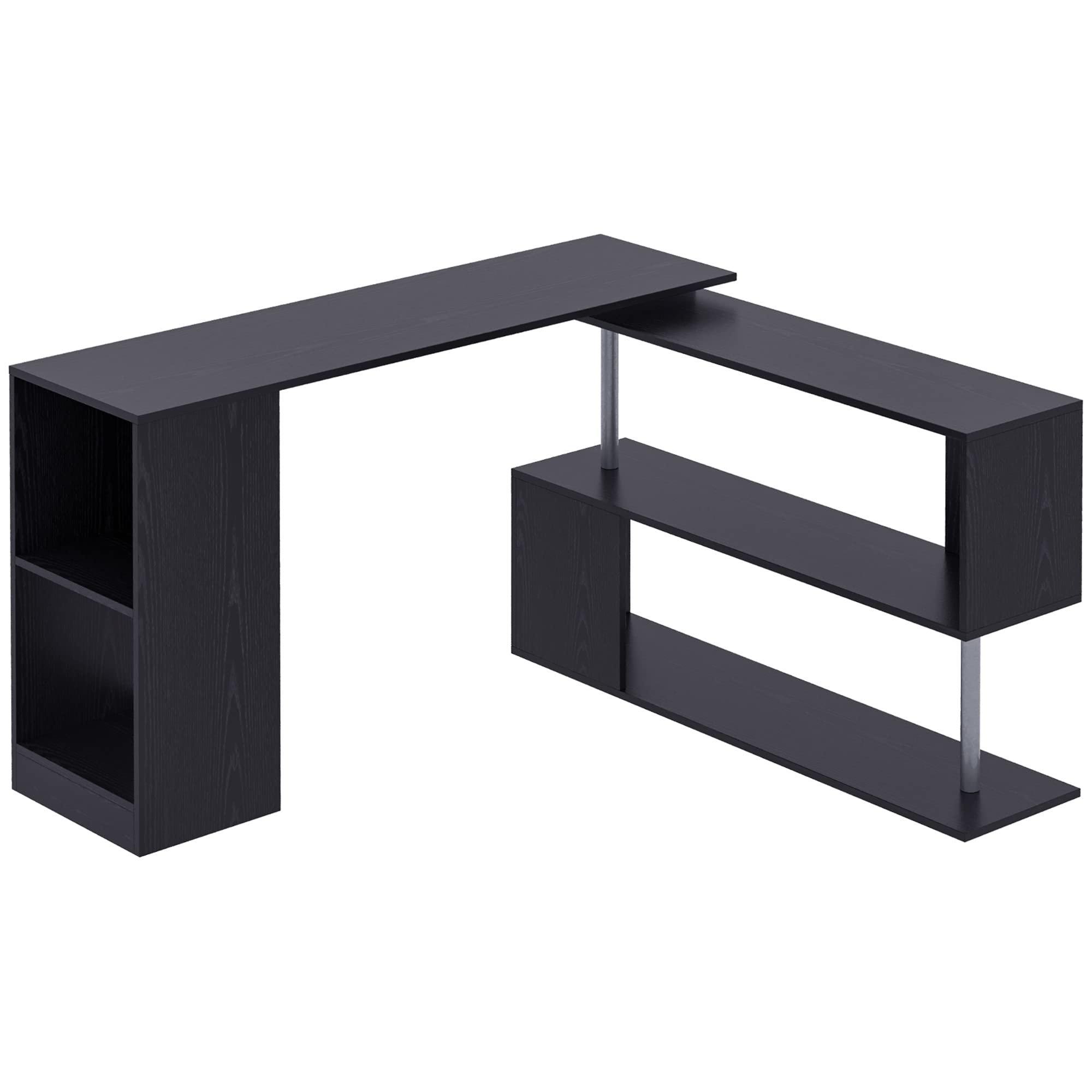 55" 360° Rotating Corner Computer Desk Modern L-Shaped Home Office Workstation
