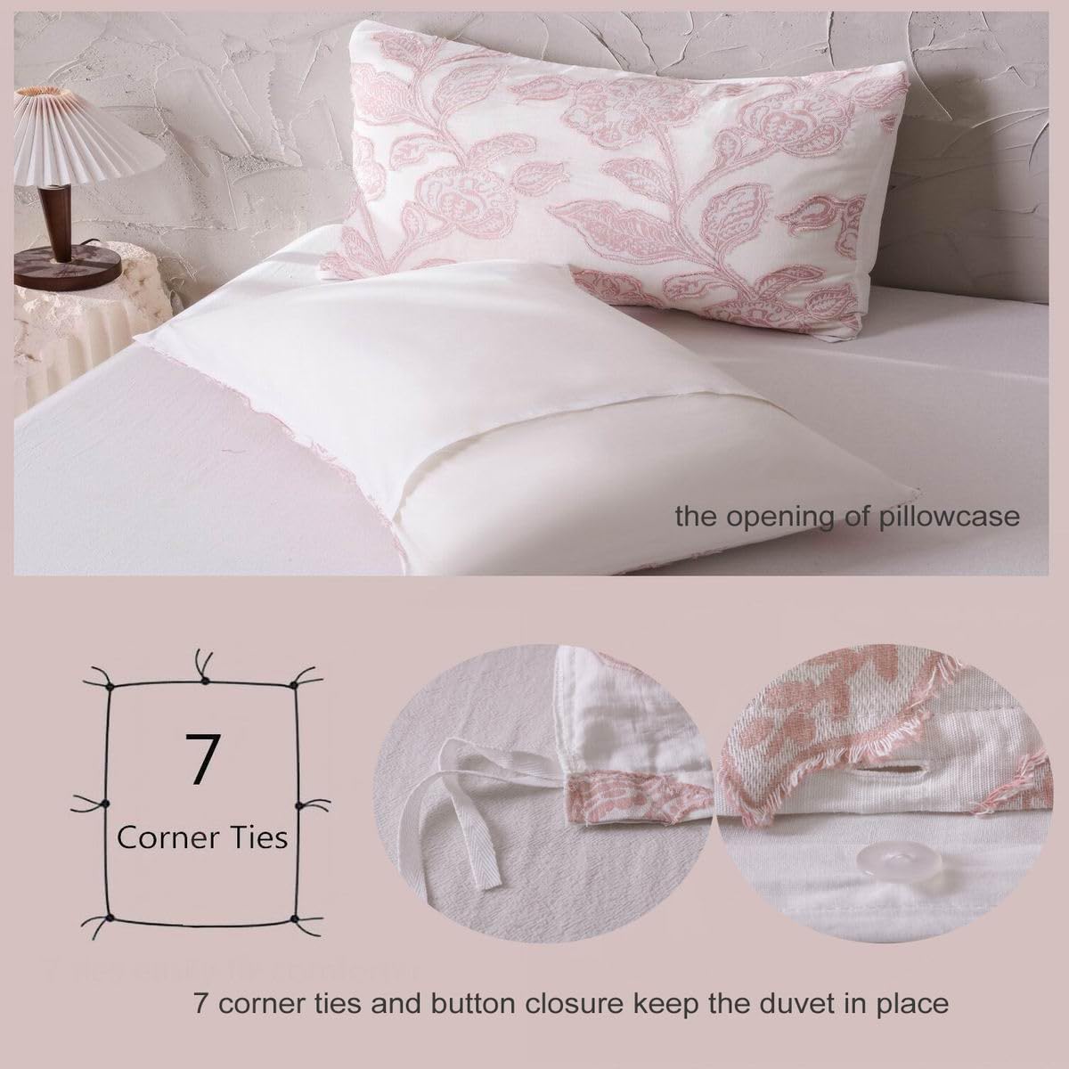 Cotton Clipped Jacquard Duvet Cover Set King, 3 Pieces Jacobean Floral Bedding