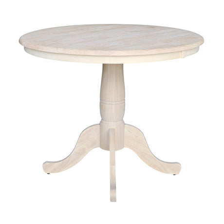 IC International Concepts 36" Round Top Pedestal Dining Table, Unfinished