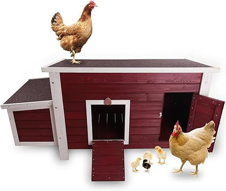 Chicken Coop with Nesting Box, Outdoor Hen House with Removable Bottom