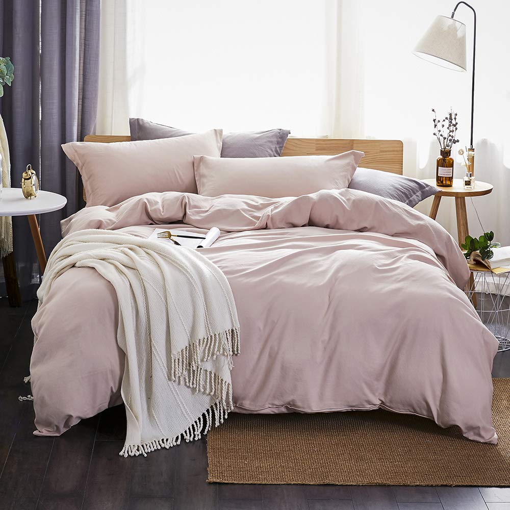 Duvet Cover King,Washed Microfiber Pink King Size Duvet Cover Set,Solid Color