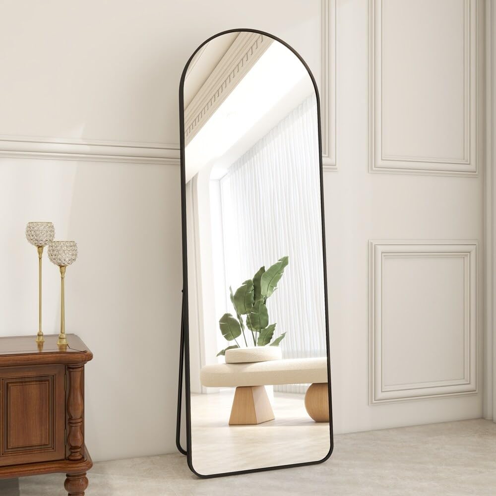 Full Length Mirror Arched Floor Mirror with Rounded Corners, Black Black