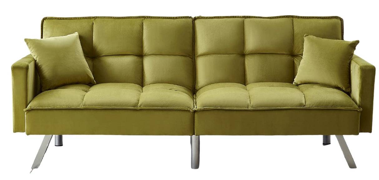80'' Velvet Love seat Convertible Futon Two Pillows, Sleeper Couch