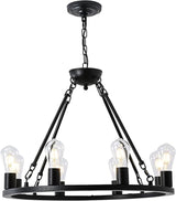 DOYFDOX 48-inch Black Wagon Wheel Chandelier, E26 16-Light Large Round Rustic Farmhouse Chandelier for High Ceilings, Living Room Foyer Entryway Hallway Villa