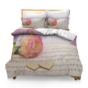 Printed Comforter Cover Set Full Heart Love Love Song Flower Rose Song Music