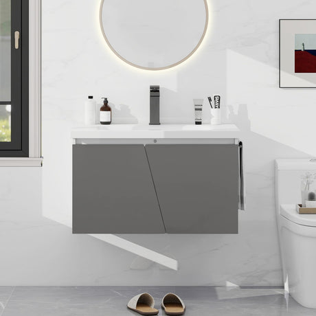 31" Bathroom Vanity with Sink, LED Floating Bathroom Vanity, Wall Mounted Storage Vanity