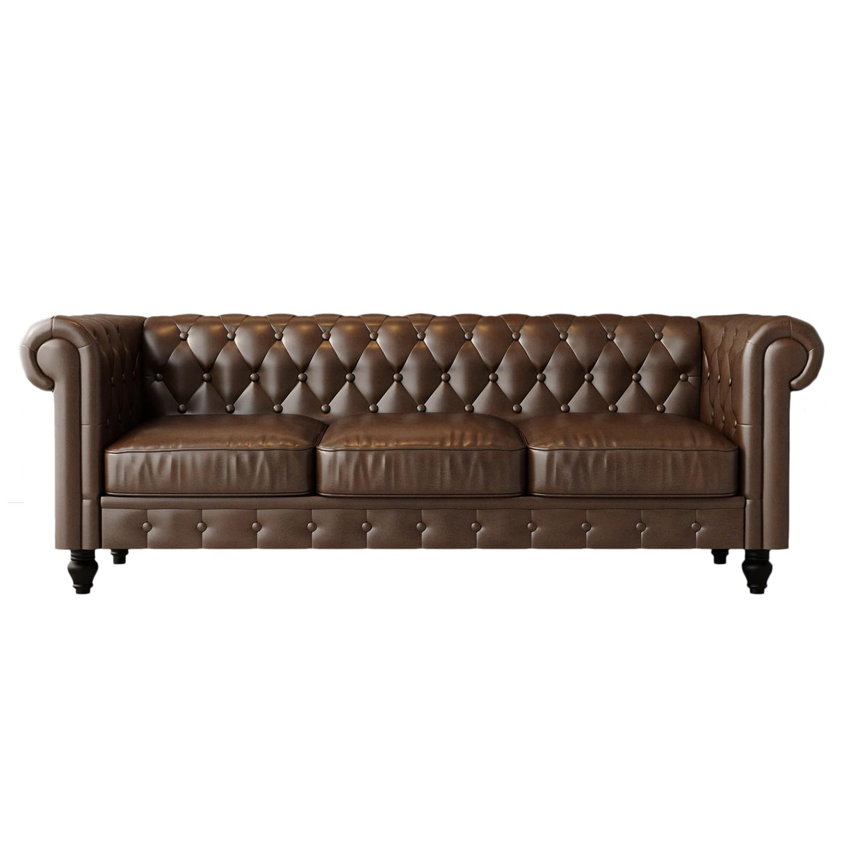 Leather Brown Sofa for Living Room Chesterfield 3 Seater Couch Sofa Comfortable Soft Sturdy Durable Furniture for Office Bedroom Apartment Hotel Place (03-Brown-80)