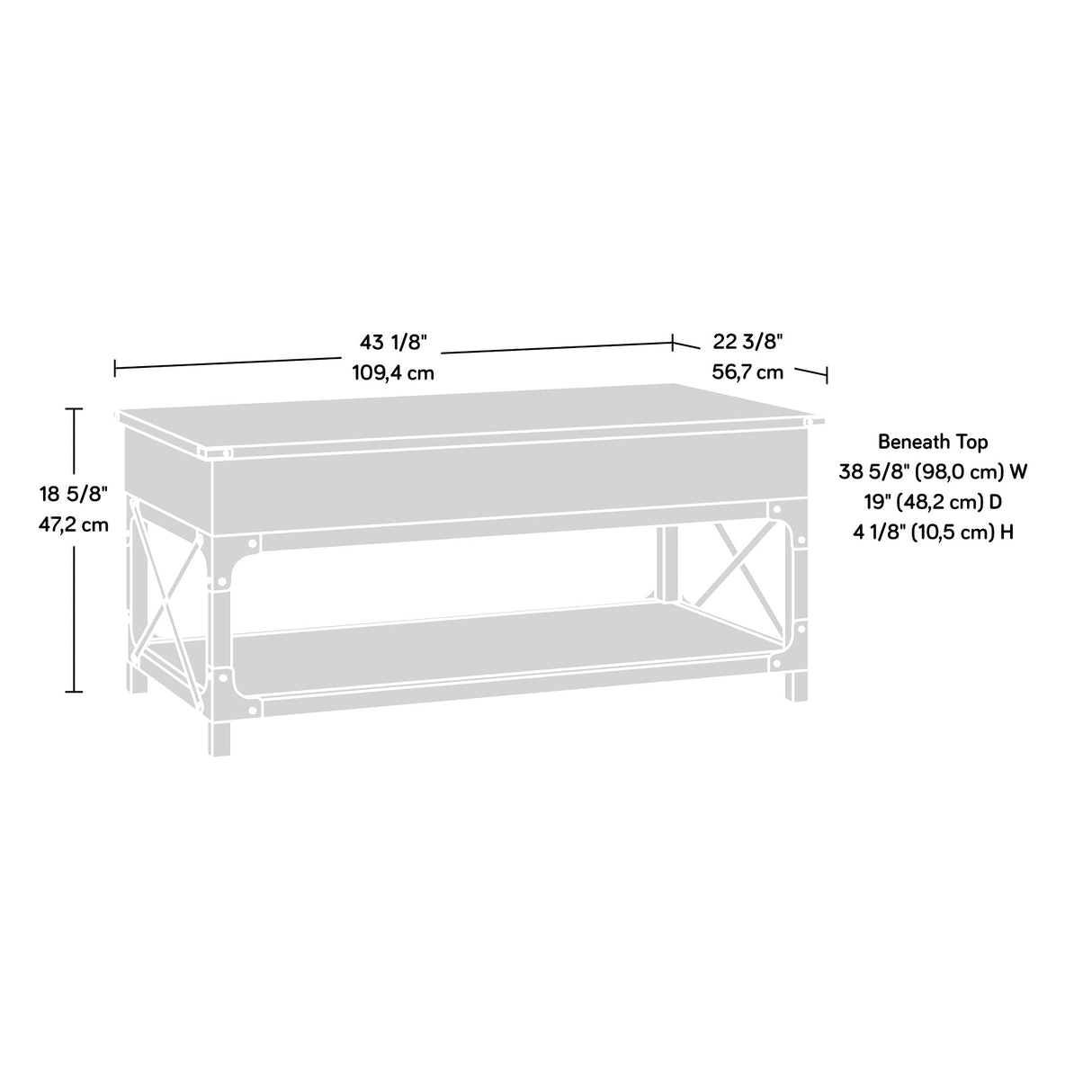 Steel River Lift-top Coffee Table, L: 41.30" x W: 22.32" x H: 18.58", Milled Mesquite Finish