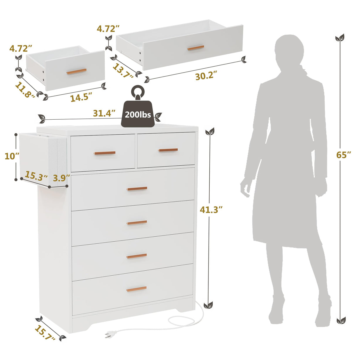 6 Drawer Dresser for Bedroom with Charging Station, Modern Chest of Drawers for Closet,