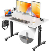 Electric Standing Desk Height Adjustable Computer Desk, 48 Inches Sit Stand Desk Workstations with Hook, Ergonomic Desk for Home Office Stand Up Desk with Wheels (Black)