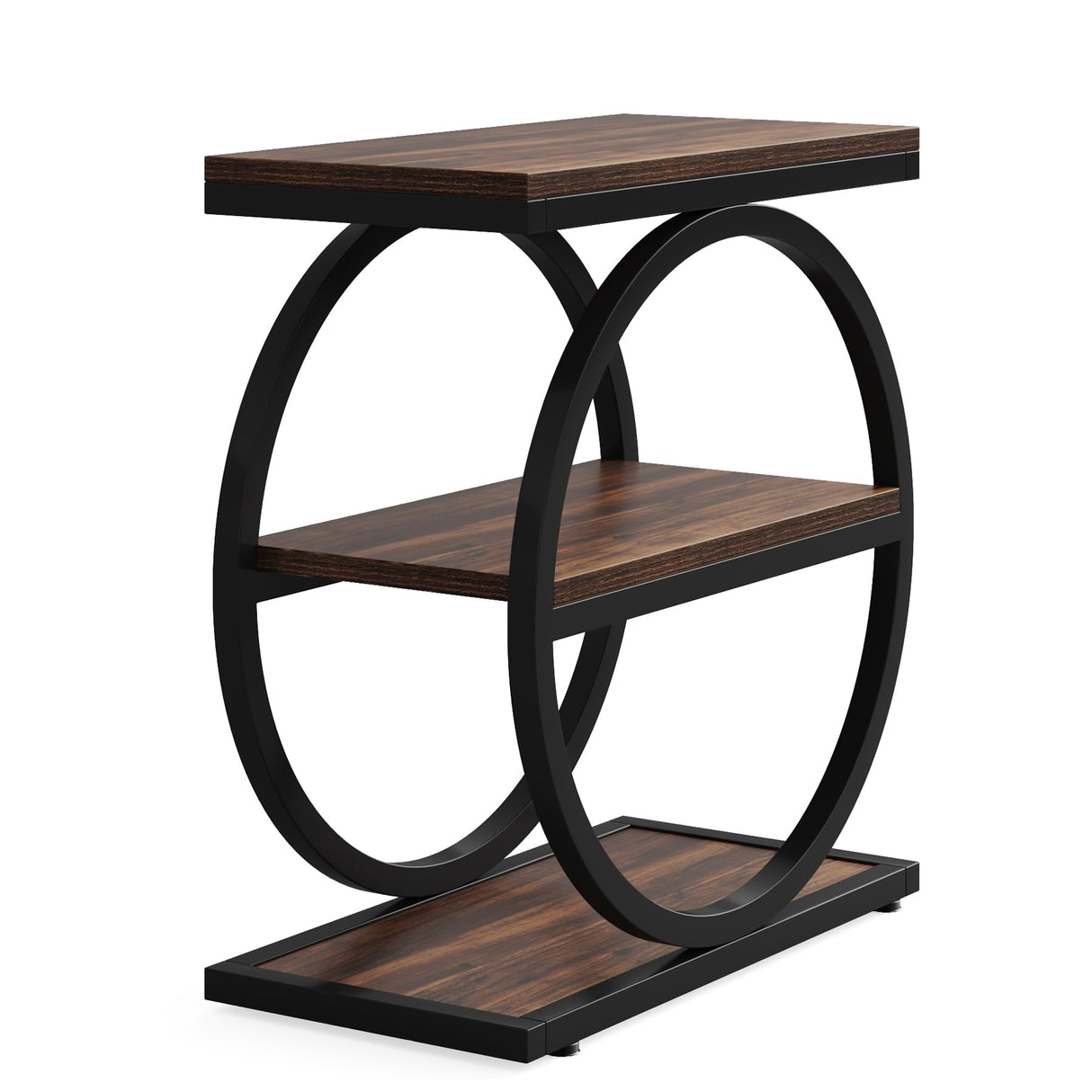 End Table, Narrow End Table with 3 Storage Shelves, Wood Side Table