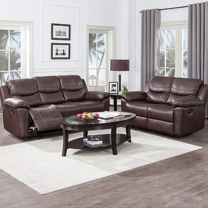 Pieces Bonded Leather Recliner Furniture Sofa Set, Reclining Chair and Reclining Loveseat
