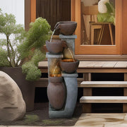 Cosystroll 32.8in Waterfall Fountain Indoor - 4 Tier Free Standing Outdoor Water Fountains with LED Lights for Garden Porch Backyard Patio Home Decoration