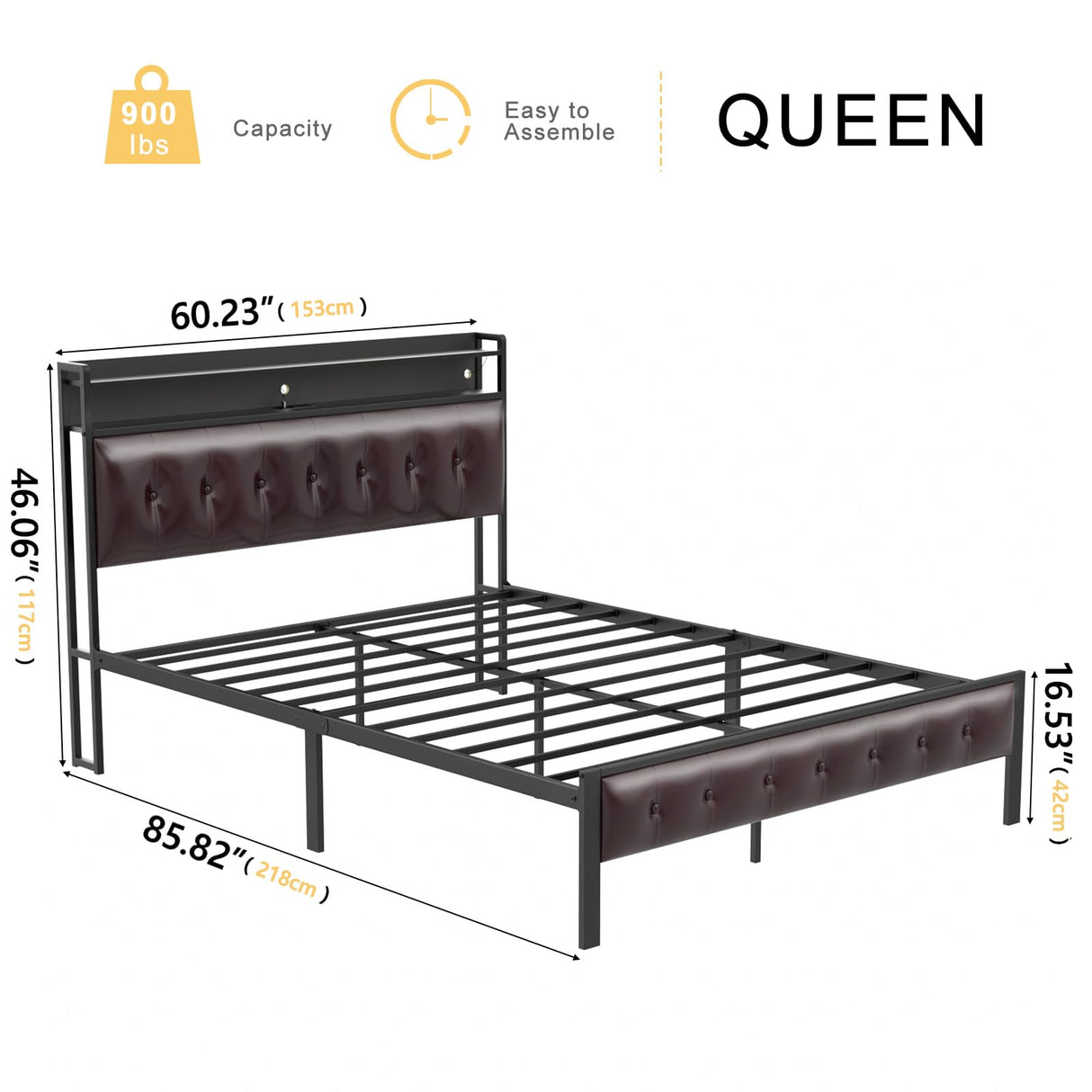 Bed Frame Queen Size with Storage Headboard Platform Bed Frame