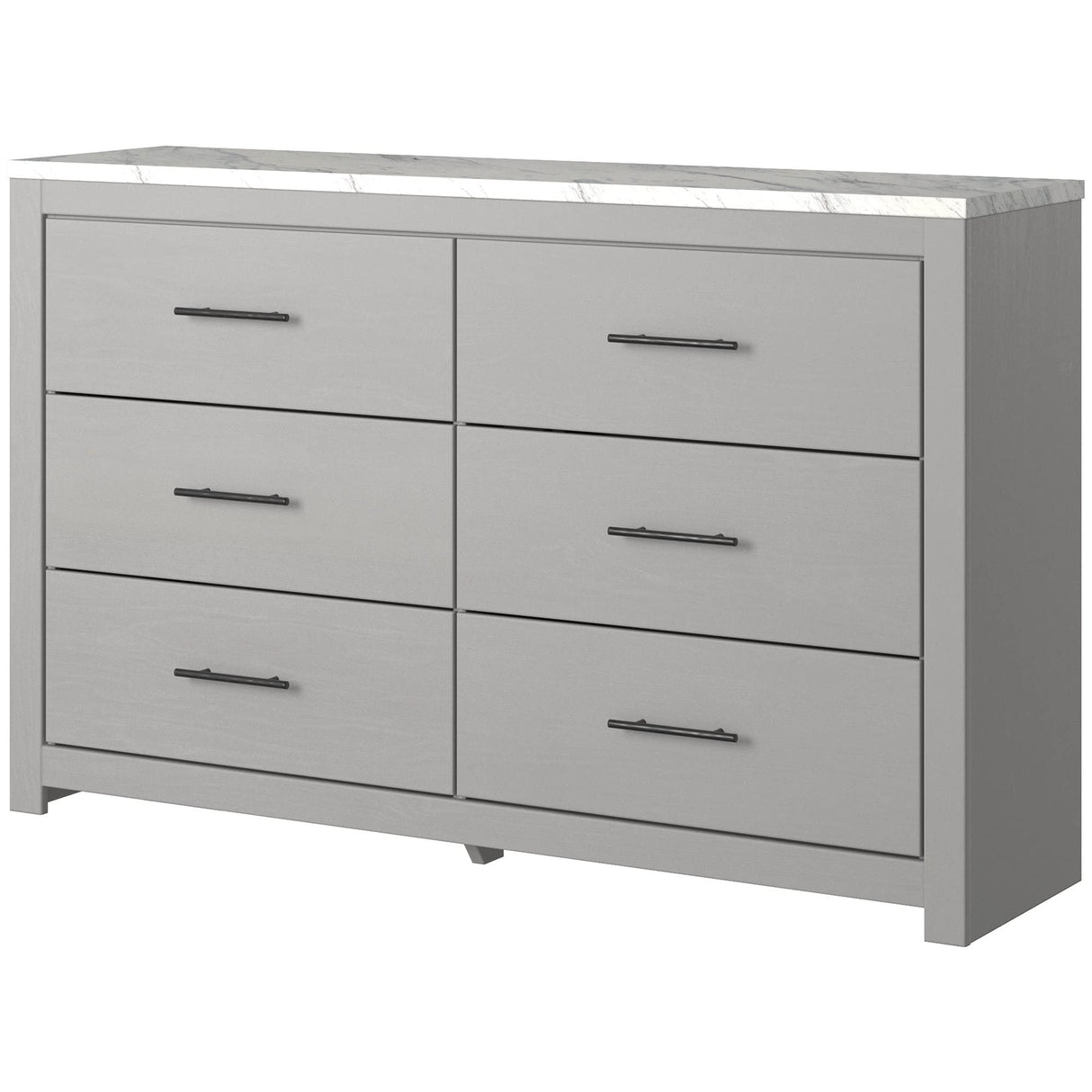 Cottonburg Modern Six Drawer Dresser with Faux Marble Top, Light Gray