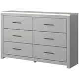 Cottonburg Modern Six Drawer Dresser with Faux Marble Top, Light Gray