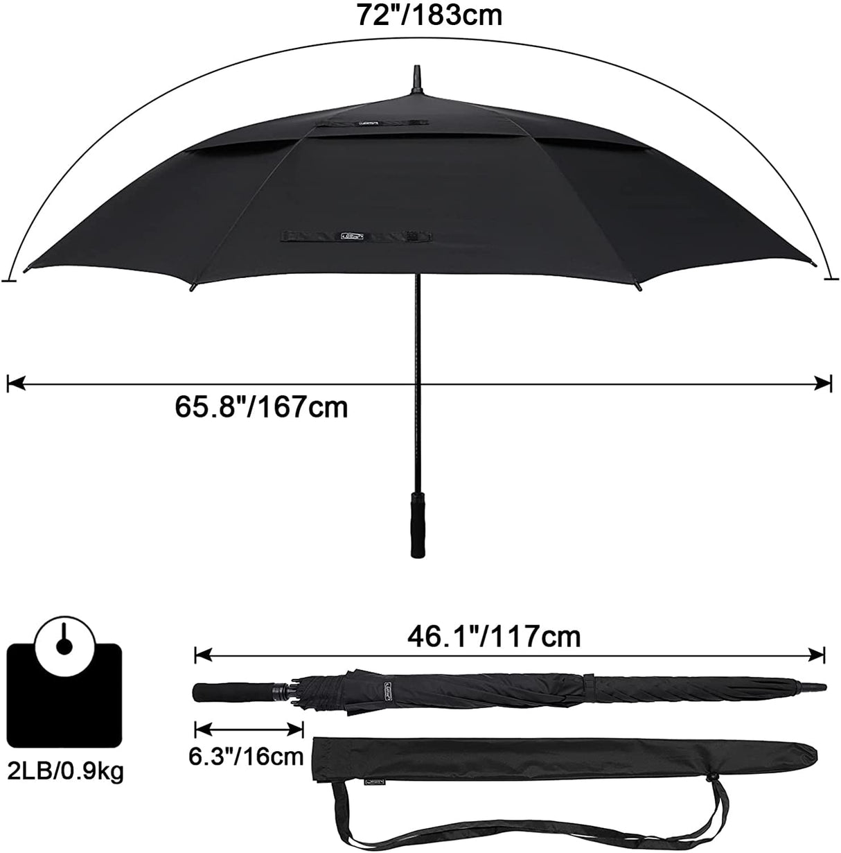 72 Inch Huge Large Oversize Golf Umbrella Automatic Open Double Canopy Vented Windproof Stick Umbrellas,