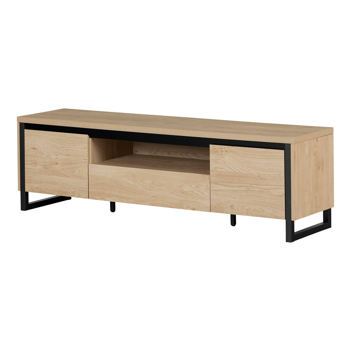 TV Stand with Doors and Drawer, 70", Natural Oak