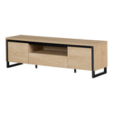 TV Stand with Doors and Drawer, 70", Natural Oak