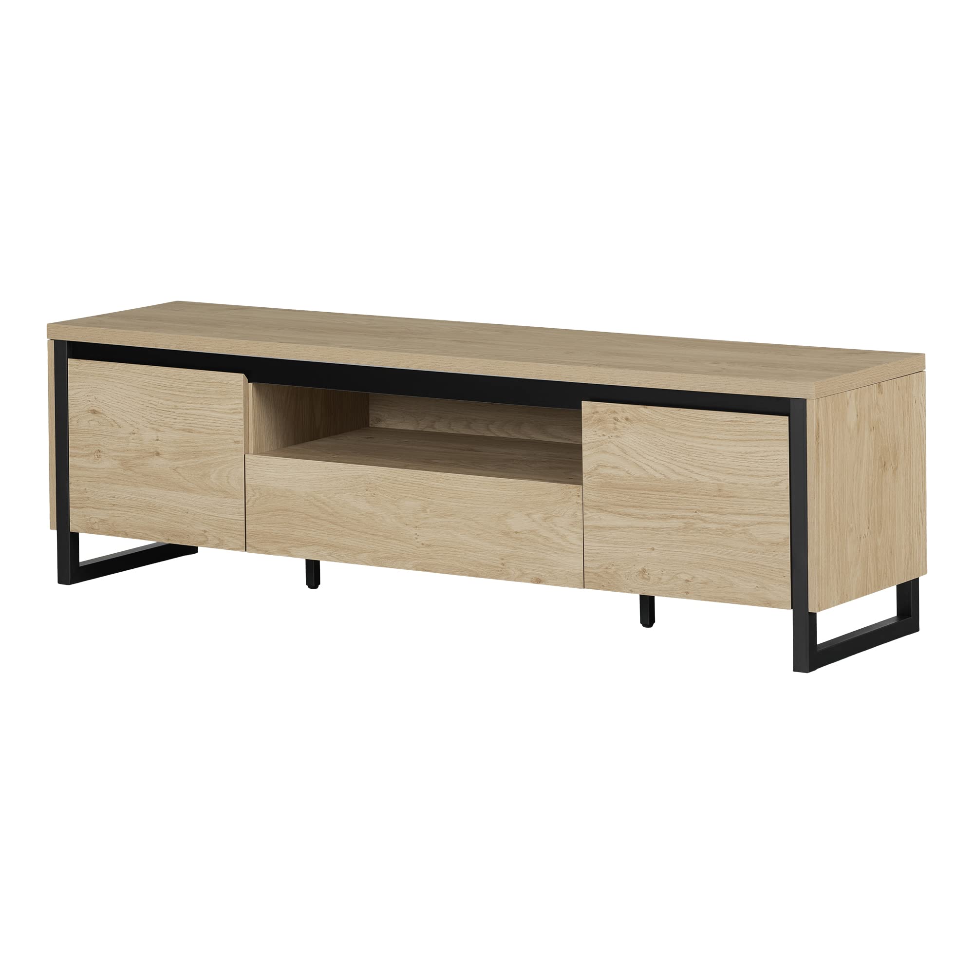 TV Stand with Doors and Drawer, 70", Natural Oak
