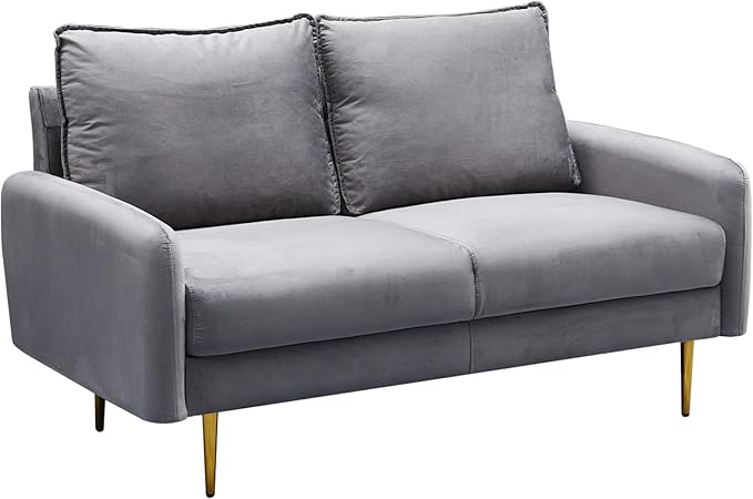 Velvet Loveseat Modern Sofa Tufted Couch with Metal Legs for Living Room, Bedroom, Office, Playroom - Prussian Blue